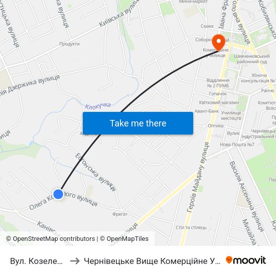 Вул. Козелецька to Чернівецьке Вище Комерційне Училище map