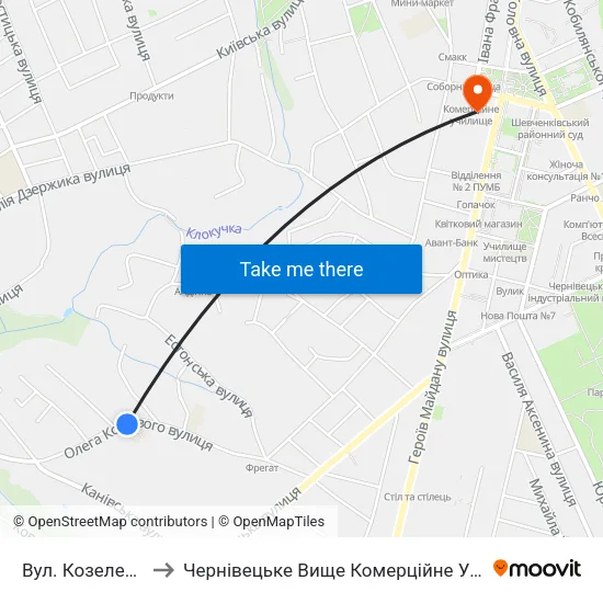 Вул. Козелецька to Чернівецьке Вище Комерційне Училище map