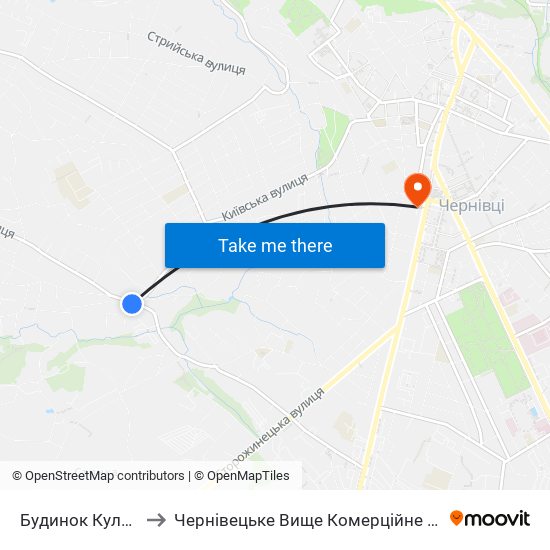 Будинок Культури to Чернівецьке Вище Комерційне Училище map