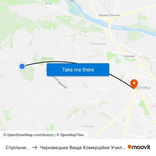 Стрільниця to Чернівецьке Вище Комерційне Училище map