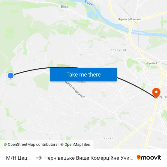 М/Н Цецино to Чернівецьке Вище Комерційне Училище map