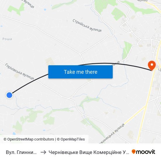 Вул. Глинницька to Чернівецьке Вище Комерційне Училище map