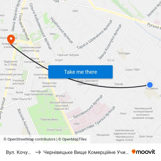 Вул. Кочубея to Чернівецьке Вище Комерційне Училище map