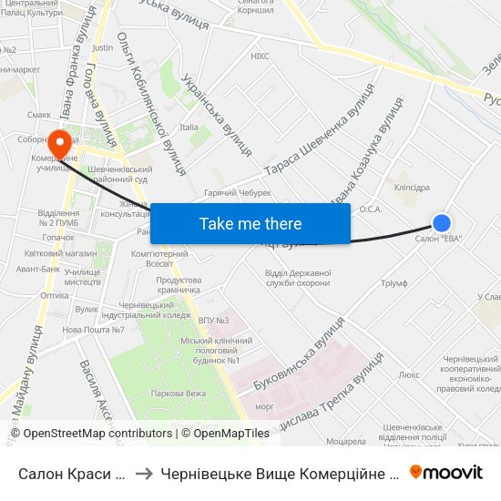 Салон Краси "Єва" to Чернівецьке Вище Комерційне Училище map