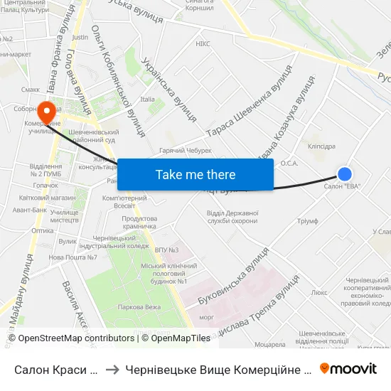 Салон Краси "Єва" to Чернівецьке Вище Комерційне Училище map