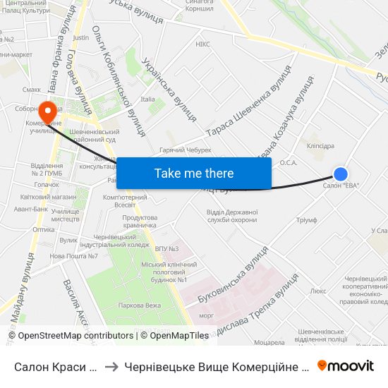 Салон Краси "Єва" to Чернівецьке Вище Комерційне Училище map
