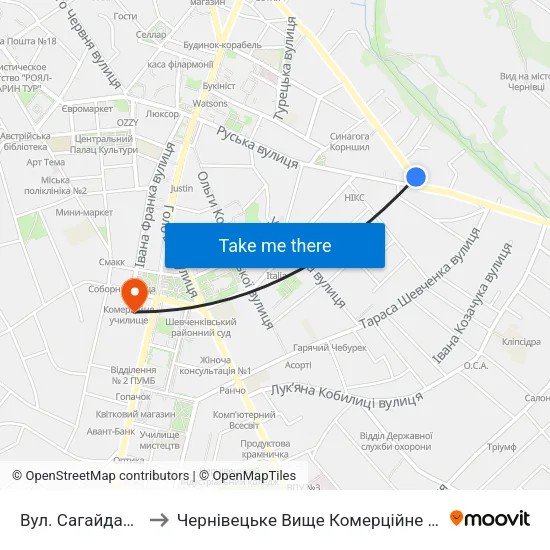 Вул. Сагайдачного to Чернівецьке Вище Комерційне Училище map