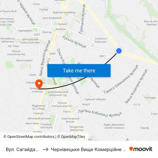 Вул. Сагайдачного to Чернівецьке Вище Комерційне Училище map