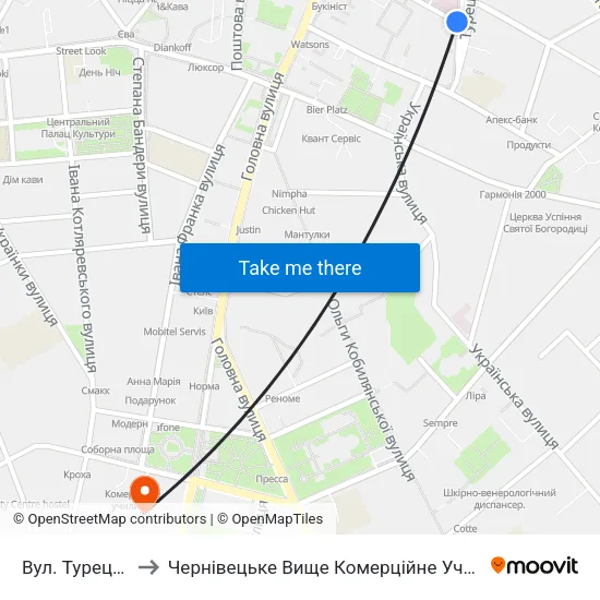 Вул. Турецька to Чернівецьке Вище Комерційне Училище map