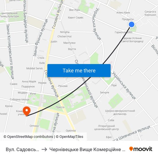 Вул. Садовського to Чернівецьке Вище Комерційне Училище map