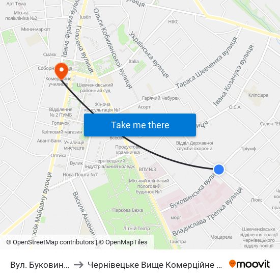 Вул. Буковинська to Чернівецьке Вище Комерційне Училище map