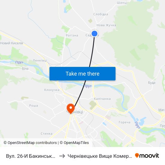 Вул. 26-И Бакинських Комісарів to Чернівецьке Вище Комерційне Училище map
