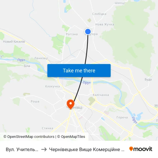 Вул. Учительська to Чернівецьке Вище Комерційне Училище map