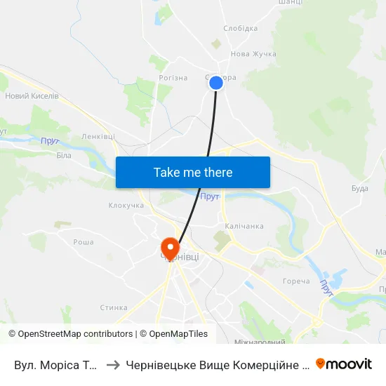 Вул. Моріса Тореза to Чернівецьке Вище Комерційне Училище map
