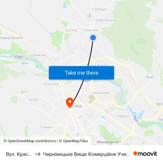 Вул. Красіна to Чернівецьке Вище Комерційне Училище map