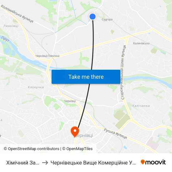 Хімічний Завод to Чернівецьке Вище Комерційне Училище map