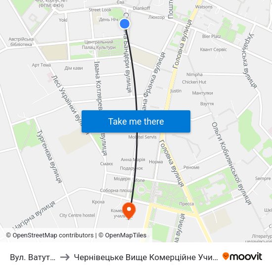 Вул. Ватутіна to Чернівецьке Вище Комерційне Училище map