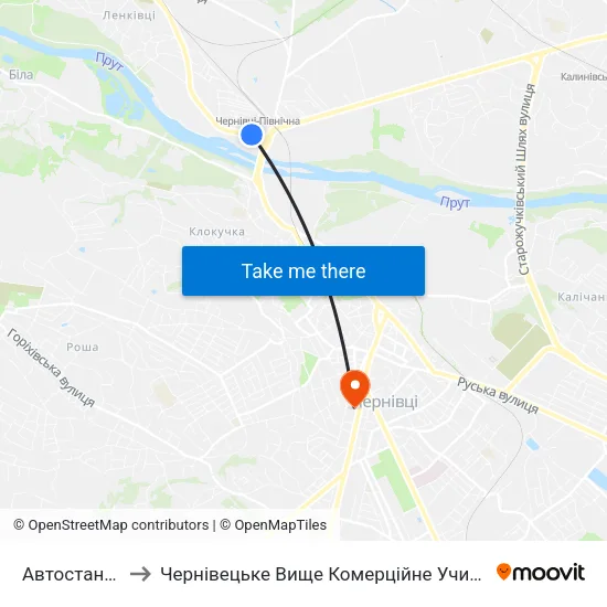 Автостанція to Чернівецьке Вище Комерційне Училище map