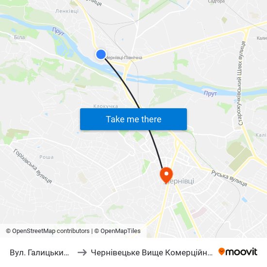 Вул. Галицький Шлях to Чернівецьке Вище Комерційне Училище map