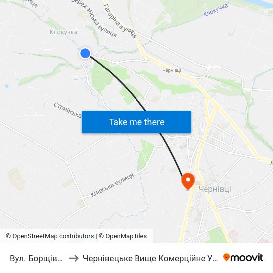 Вул. Борщівська to Чернівецьке Вище Комерційне Училище map