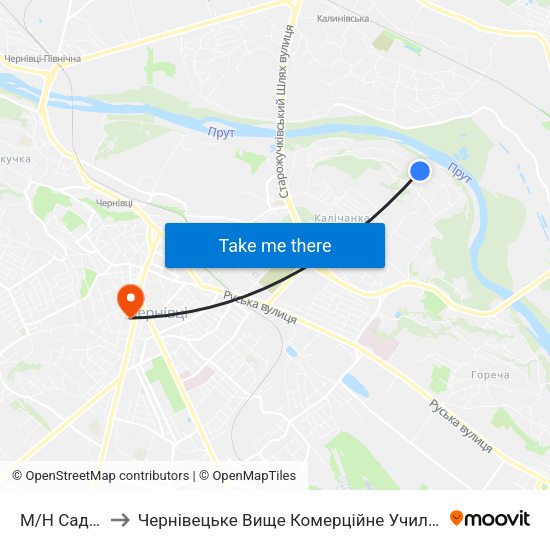 М/Н Садки to Чернівецьке Вище Комерційне Училище map