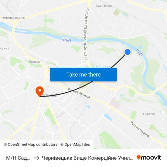 М/Н Садки to Чернівецьке Вище Комерційне Училище map