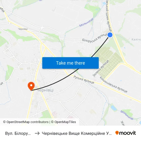 Вул. Білоруська to Чернівецьке Вище Комерційне Училище map