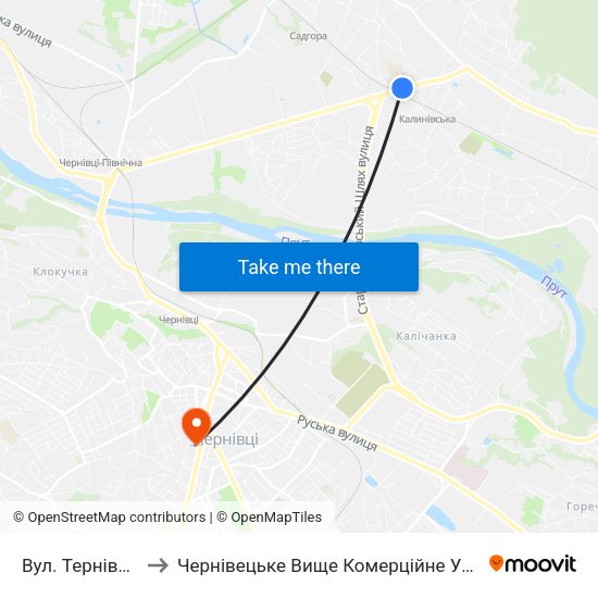 Вул. Тернівська to Чернівецьке Вище Комерційне Училище map