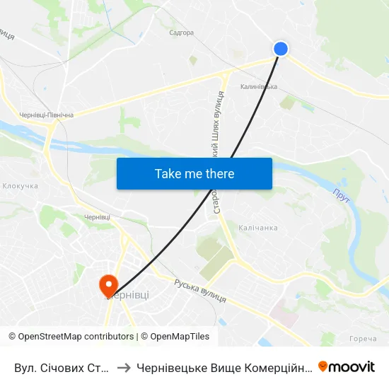 Вул. Січових Стрільців to Чернівецьке Вище Комерційне Училище map