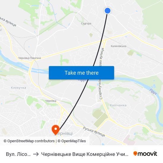 Вул. Лісова to Чернівецьке Вище Комерційне Училище map