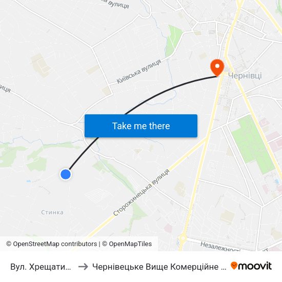 Вул. Хрещатинська to Чернівецьке Вище Комерційне Училище map