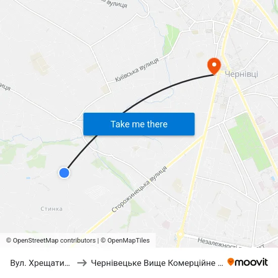 Вул. Хрещатинська to Чернівецьке Вище Комерційне Училище map