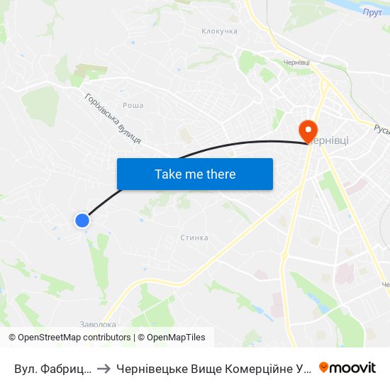 Вул. Фабриціуса to Чернівецьке Вище Комерційне Училище map