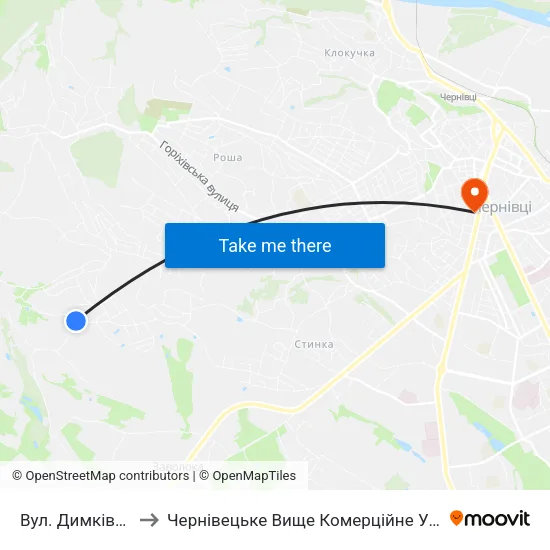 Вул. Димківська to Чернівецьке Вище Комерційне Училище map
