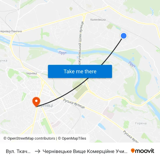 Вул. Ткачука to Чернівецьке Вище Комерційне Училище map
