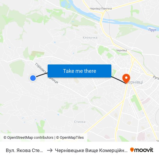 Вул. Якова Степового to Чернівецьке Вище Комерційне Училище map