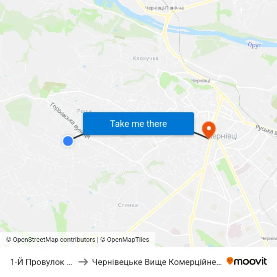 1-Й Провулок Іліуци to Чернівецьке Вище Комерційне Училище map