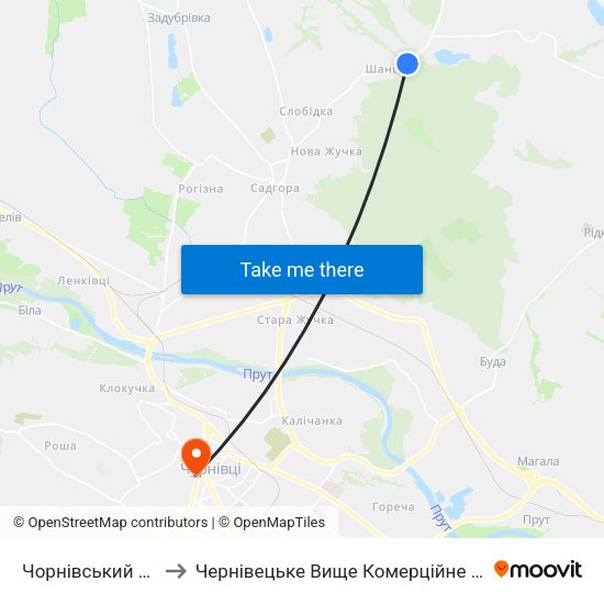 Чорнівський Млин to Чернівецьке Вище Комерційне Училище map