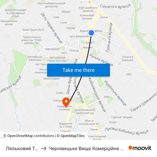 Ляльковий Театр to Чернівецьке Вище Комерційне Училище map