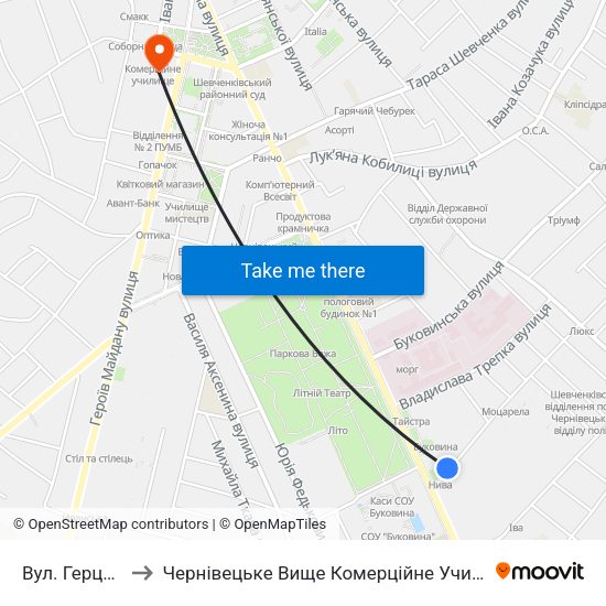 Вул. Герцена to Чернівецьке Вище Комерційне Училище map
