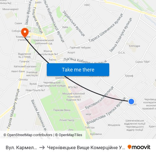 Вул. Кармелюка to Чернівецьке Вище Комерційне Училище map