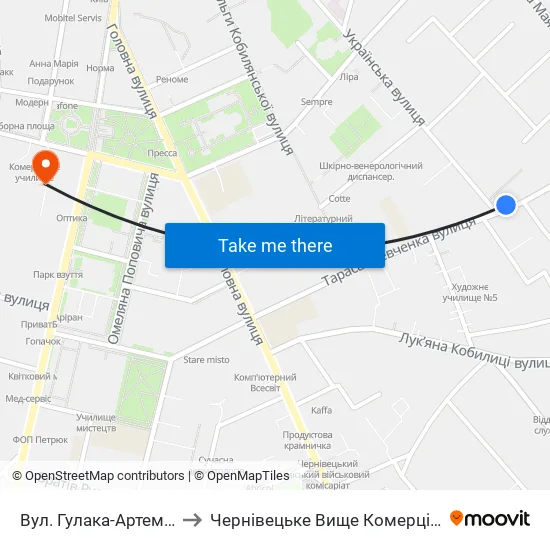 Вул. Гулака-Артемовського to Чернівецьке Вище Комерційне Училище map