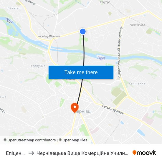 Епіцентр to Чернівецьке Вище Комерційне Училище map
