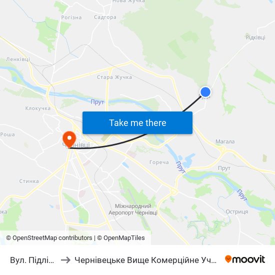 Вул. Підлісна to Чернівецьке Вище Комерційне Училище map