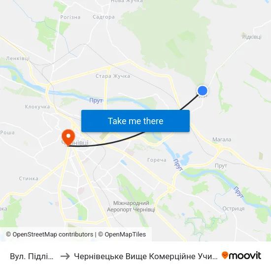 Вул. Підлісна to Чернівецьке Вище Комерційне Училище map