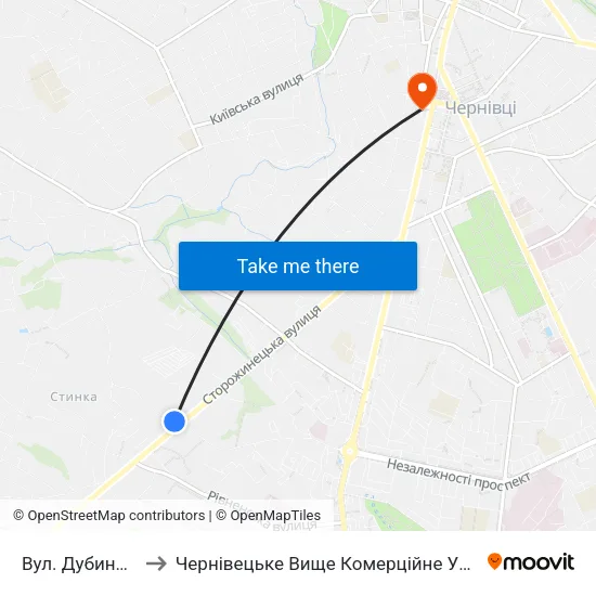Вул. Дубинська to Чернівецьке Вище Комерційне Училище map