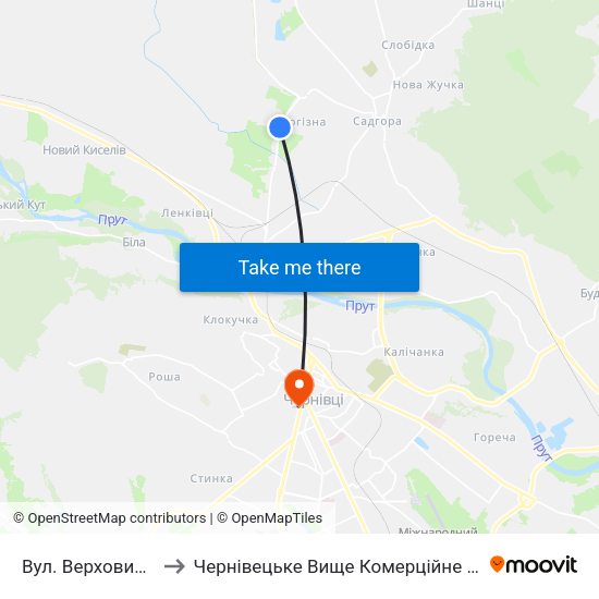 Вул. Верховинська to Чернівецьке Вище Комерційне Училище map