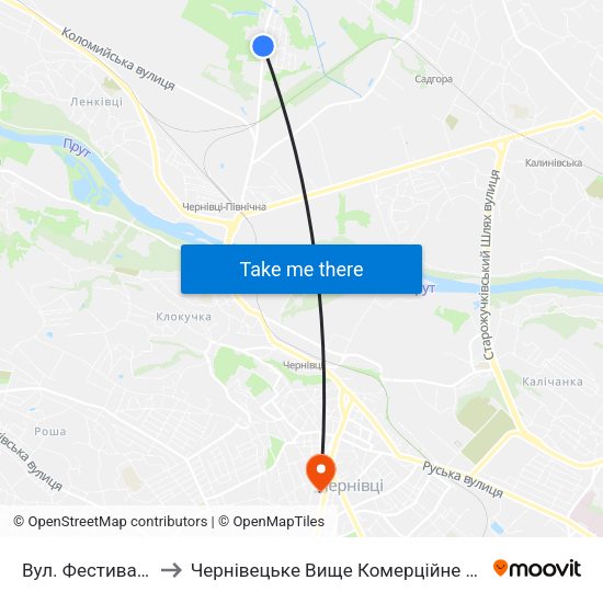 Вул. Фестивальна to Чернівецьке Вище Комерційне Училище map