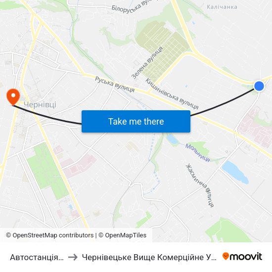 Автостанція №2 to Чернівецьке Вище Комерційне Училище map