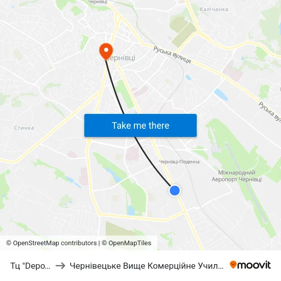 Тц "Depo'T" to Чернівецьке Вище Комерційне Училище map